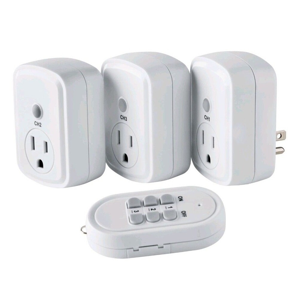 HYPER TOUGH Indoor 3 Pack 1-Outlet Wireless Remote Control, White B8